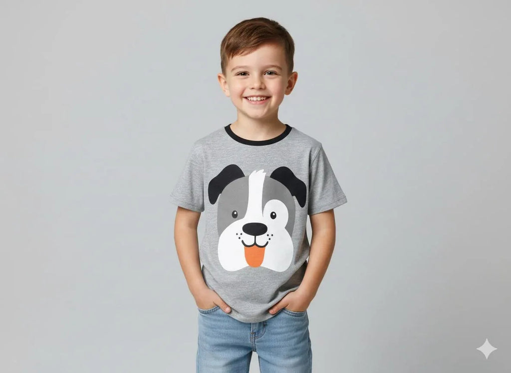 Boys T shirt Dog Grey Melange - Beads Clothing