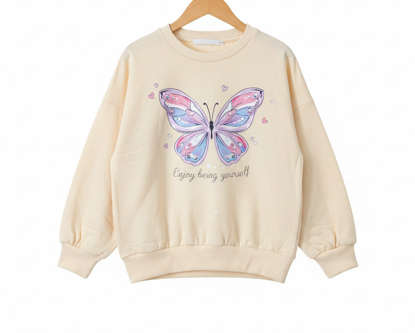 Girls Jogging Top Butterfly Ivory