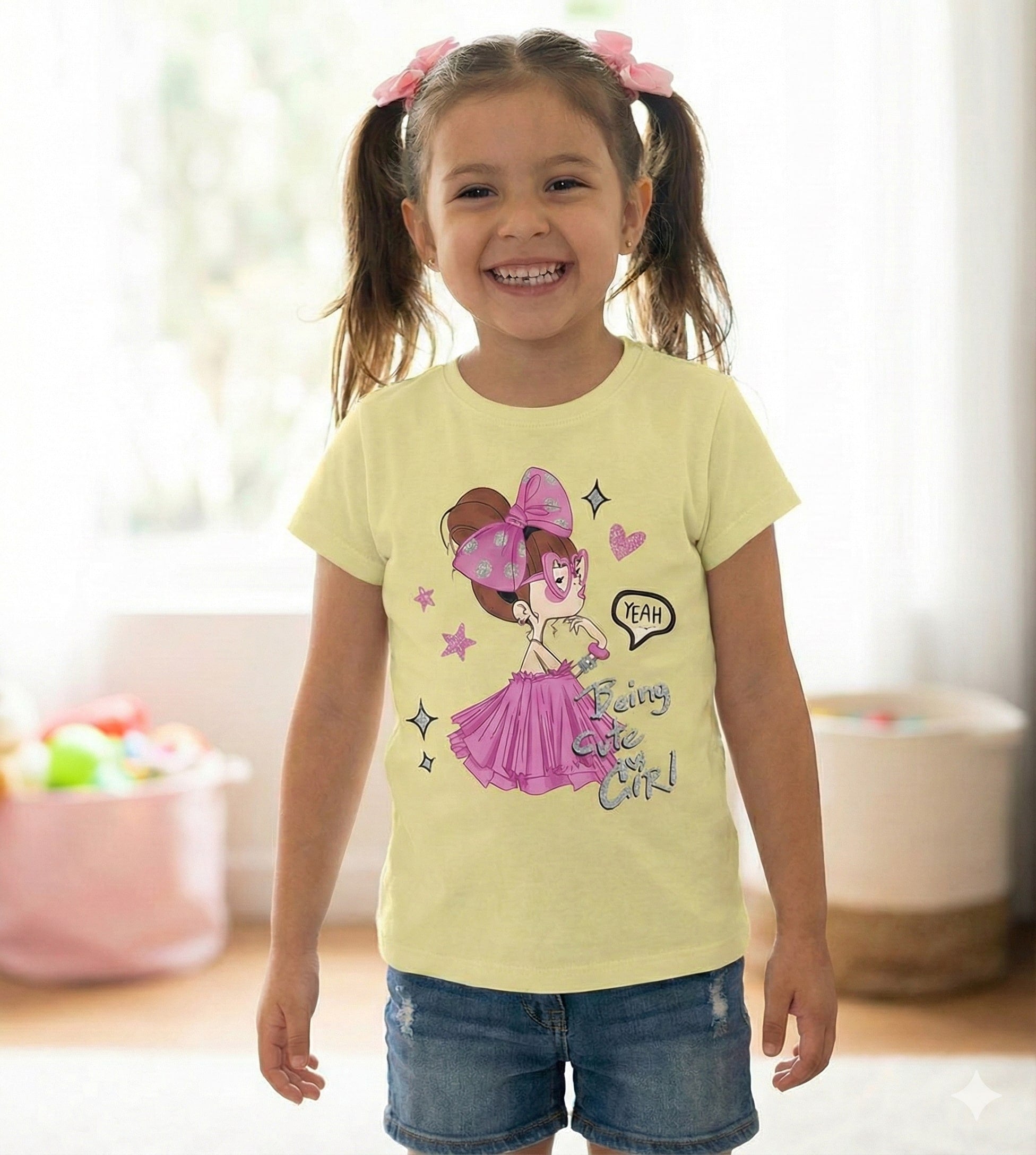 Girls Top Being cute girl Cream