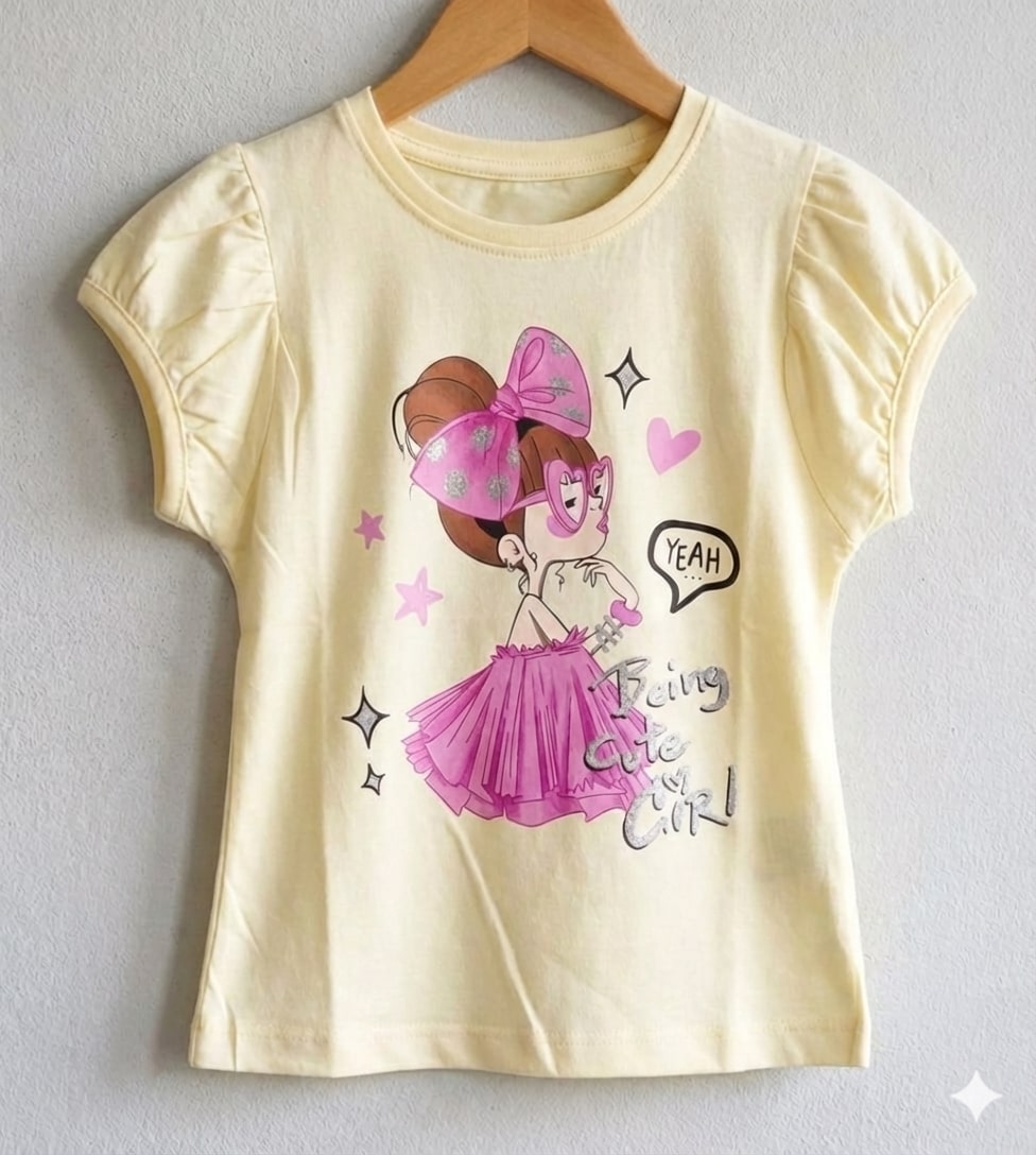 Girls Top Being cute girl Cream