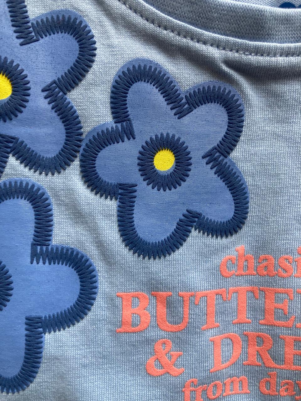 Girls Top Flowers Sky Blue