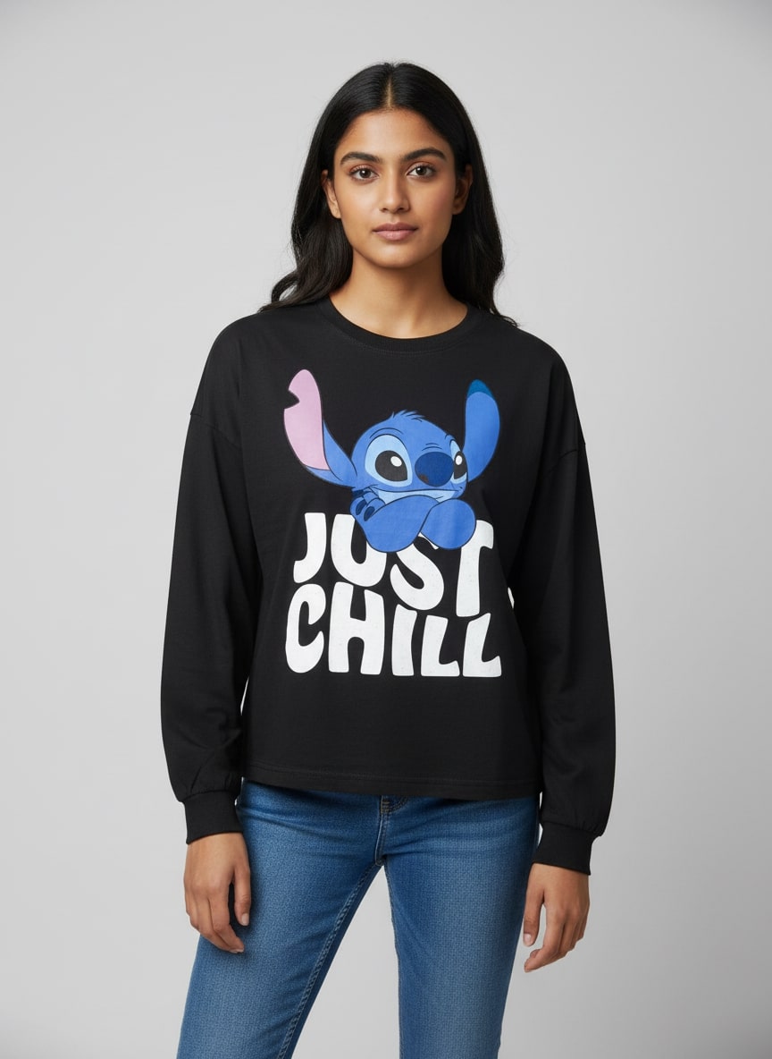 Girls Top Full Sleeve Just Chill Black