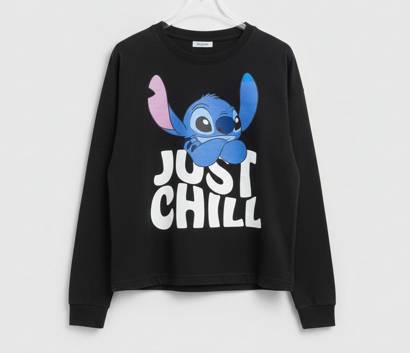 Girls Top Full Sleeve Just Chill Black